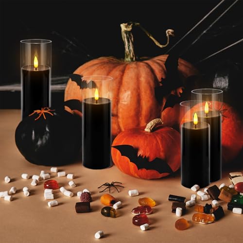 Image of fclayvts 24Pack Black Flickering Flameless LED Candles with Remote & Timer, Small Pillar Acrylic LED Candles Perfect for Indoor /Outdoor Decor,Wedding,BBQ and Gift - Easily Create a Magical Atmosphere.