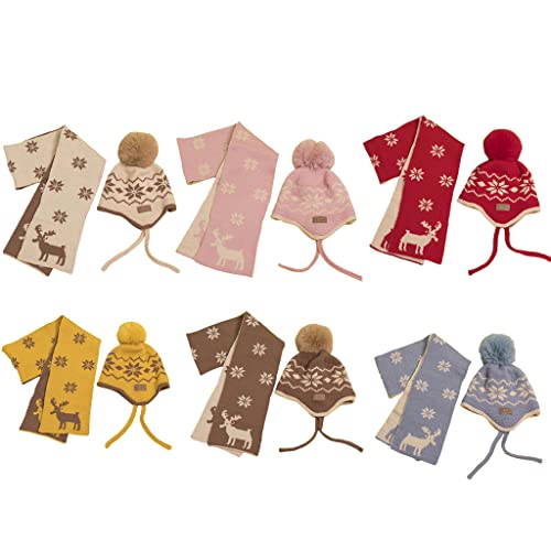 Conjunto de gorro de ciervo de Navidad y bufanda de punto para niños mayores de 3 años 4