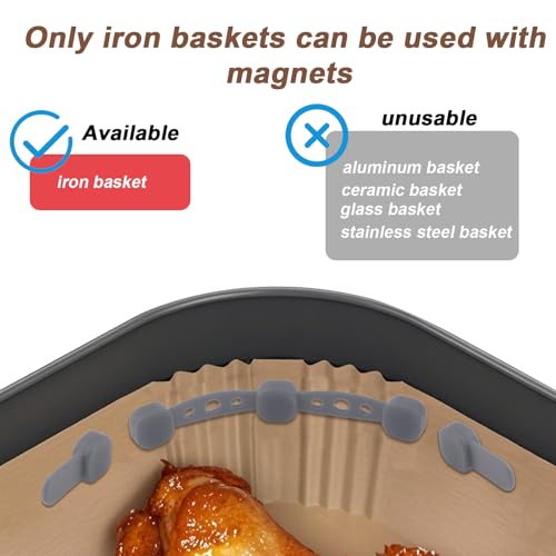 2 Sets Magnete für Airfryer Backpapier, Silikon Schnallen Magnetische Halter Hitzebeständige Heißluftfritteuse Zubehör für Eisenkörbe Sicherer Halt (Grau)