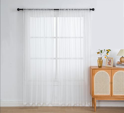 PI Sheer Curtains 95 Inches Long,Window Drapery Rod Pocket Light Filter Airy Voile for Living Room/Bedroom/Patio Door/Sliding Glass Door 2 Panels(W42XL95,Ivory)