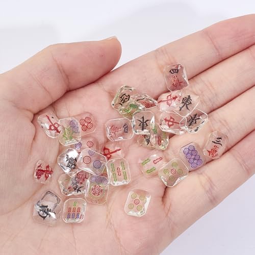 GOMAKERER 400 Pcs Tiny Mahjong Sets, 0.39 x 0.31 Inch Rectangle Chinese Mini Mahjong Tiles Resin Cabochons for Nail Art Micro Landscaping Decoration - 3