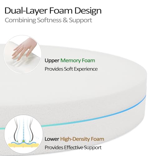 Shinnwa Round Chair Pad, Dual-Layer Memory Foam Seat Cushion, Soft Lumbar Support Pillow for Chairs, Blue, 16"x16"x2"