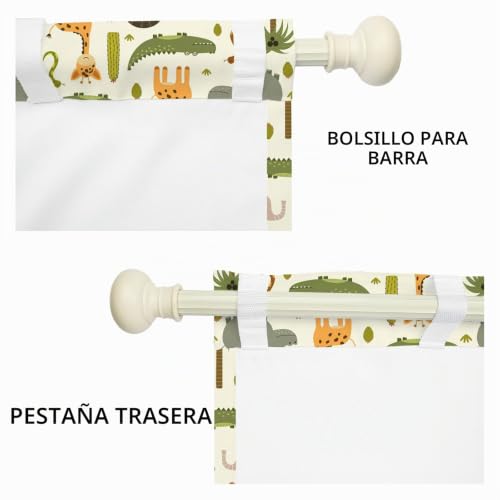 Cortinas para cuarto de niños con diseño safari de hipopótamo y cocodrilo 4