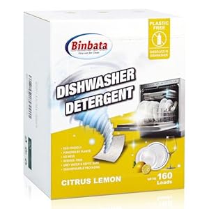 Eco Dishwasher Detergent Sheets Up To 160 Loads, Citrus Lemon Scent Plastic Free Dishwashing Soap Strips With High Efficient Solid Enzyme, Leaving Dishes Sparkling Clean