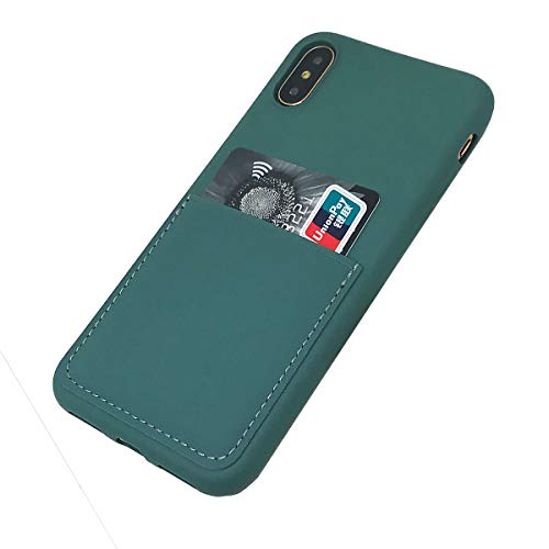 Ultra Slim Liquid Silicone Case Compatible For Iphone Xs/X 10(5.8 Inch) With Card Holder Slot Ultra-Slim Thin Soft Wallet Cover Compatible For Iphone Xs/X/10 With Screen Protector(Pine Green) #TOP2