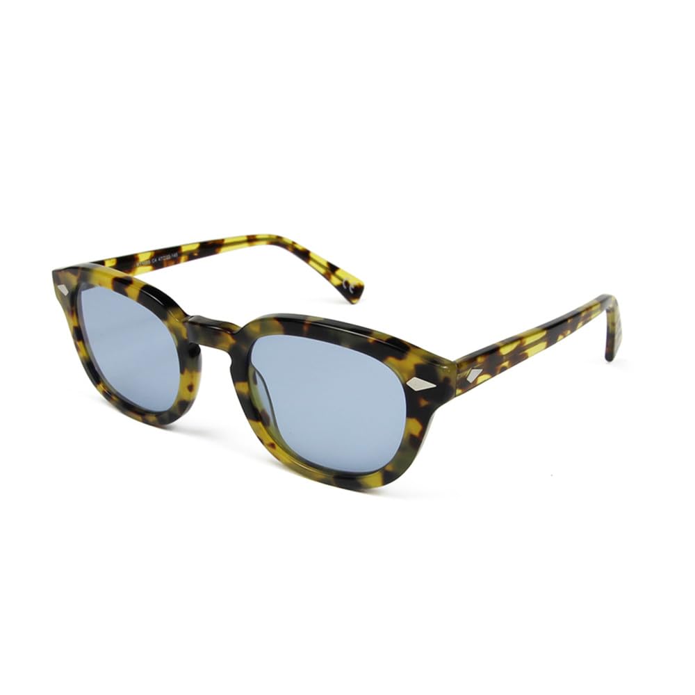Occhiali da sole rotondi in acetato da uomo con rivetto occhiali da sole per donne occhiali da guida occhiali da uomo UV400, blu tartaruga chiaro, taglia unica, Blu Tartaruga Chiaro, Taglia