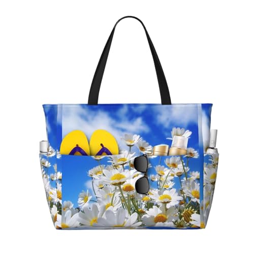 Sac de plage marguerite pour femme : le grand cabas résistant pour tout ranger
