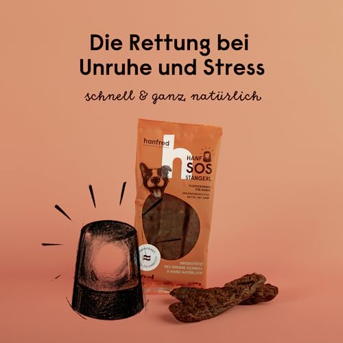 Beruhigungsmittel für Hunde – Hanfred SOS Stangerl mit Rindfleisch, Anti-Stress Snacks bei Angst & Nervosität – natürliche Hilfe bei Silvester, Autofahren – sofortwirkung & für Allergiker (3x65g)