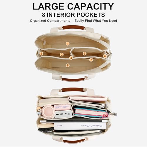 Image of KKXIU Canvas Tote Bag for Women with Zipper and Compartments Crossbody Large Bible Messenger Purse Bag With Pockets