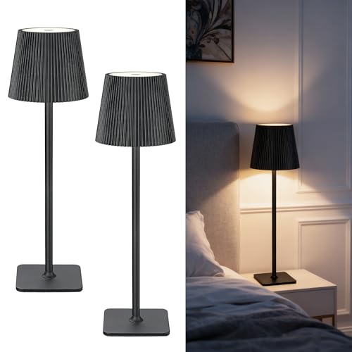 LuminexDesigns Rechargeable Table Lamp Set of 2 LED Cordless Lamps – 5200mAh Battery, Stepless Dimming, 3 Colour Temperatures, IP54 Water-Resistant, for Indoor & Outdoor Use – Black
