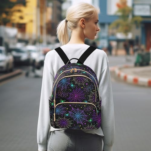 Image of Women Fashion Backpack Purse Goth Bat Spider Web Rucksack, M | Casual Lightweight Quilted Daypack Ladies Bag for College Travel Work