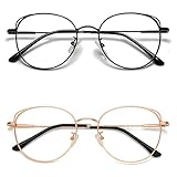 SOJOS 2PACK Cat Eye Blue Light Glasses for Computer Eye Strain Women Cute Metal Frame Vintage Sheyoung with Pink Gold + Black