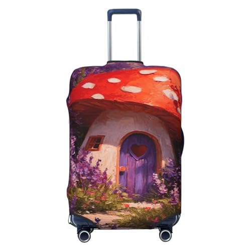 Whimsical Mushroom House Elastic Travel Luggage Covers Dustproof Scratch-Resistant Suitcase Protector Fit 22-24 Inch