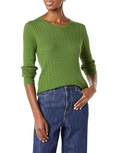 Amazon Essentials Women's Lightweight Long-Sleeve Cable Crewneck Sweater (Available in Plus Size), Green, X-Large