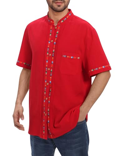 Men's Mexican Guayabera Shirt Short Sleeve Button Down Embroidered Shirt for Cinco De Mayo Traditional Mexican Shirts
