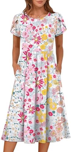 ANRABESS Women's Summer Short Sleeve A-Line Midi Dresses Casual F...