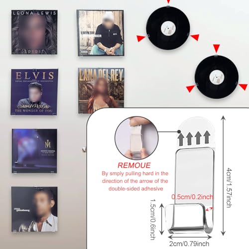 KASESSS 24Stück Schallplatten Wandhalterung, Schallplattenständer, Transparent Vinyl Halter, Selbstklebend Vinyl Wandhalterung, Acryl Schallplattenregal zum Ausstellen von Schallplatten Zeitschriften