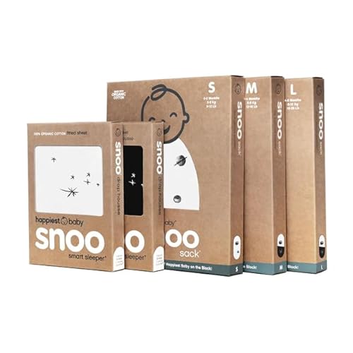 Happiest Baby The Big Bundle 100% Organic Cotton - Includes 3 SNOO Sacks and 2 SNOO Bassinet Fitted Sheets (Black & White)
