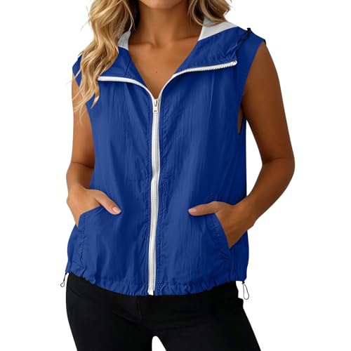 Gilet veste sans manche femme avec capuche et poches, haut zippé