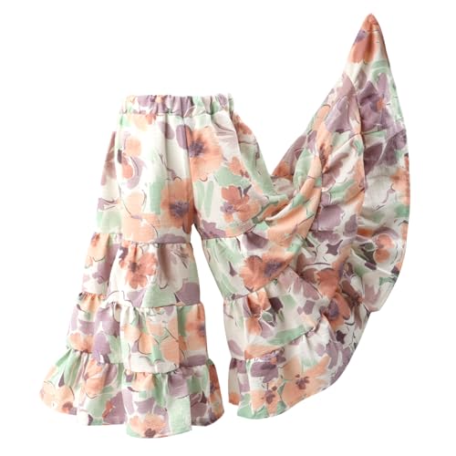Image of HOOLCHEAN Toddler Little Girls Wide Leg Seersucker Floral Pants Loose Fit Large Hem (Flower2, 73: 6-12 Months)