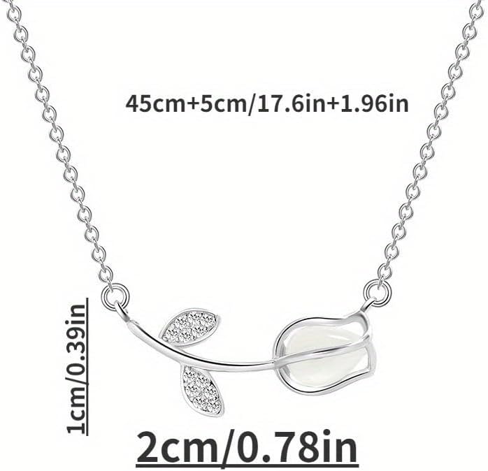 Sterling Silver Leaf Pendant Necklace with Crystal Accents, 17.6 inch Chain - Image 2