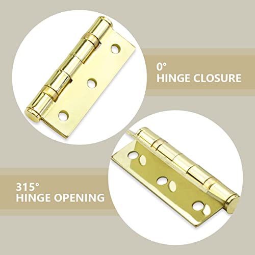 Bwintech 3 works 75 x 50 x 2.0mm(3 inch) Gold Plated Wire Drawing Hinge, Steel Fireproof Inner Door Hinge, Square Corners - Image 4