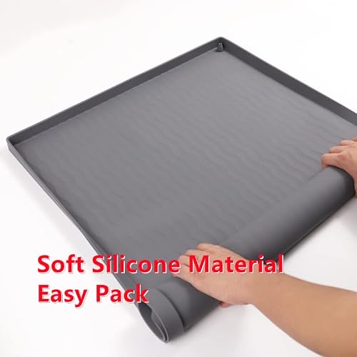 Halohe 31" X 22" X 25Mm Silicone Under Sink Mat For Kitchen Waterproof Under Sink Liner Drip Tary With Drainage Hole, Thick Rubber Protector Mat For Cabinet Bathroom(Grey) #TOP2