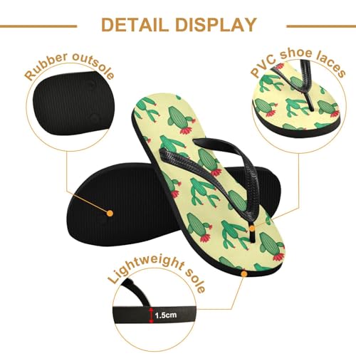 Cactus Plant Yellow Flip Flops for Beach Thong Sandals Anti-slip Lightweight Beach Shoes for House Indoor Outdoor3