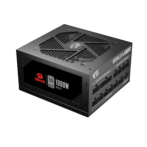 Image of Redragon PSU017 80+ Platinum 1000 Watt ATX 3.0 & PCIe 5.0 Fully Modular Gaming Power Supply, 80 Plus Certified, 100% Japanese Capacitors & Low Noise Smart-ECO Fan, Fully Modular w /12VHPWR Cable