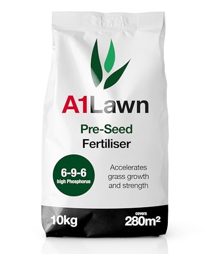 A1 Lawn New Grass Pre-Seed & Pre-Turf Fertiliser 10kg (280m2) - [6-9-6] Phosphorus Rich Feed with Potassium & Nitrogen - UK Professional Grade to Accelerate Germination & A Healthy Root System.