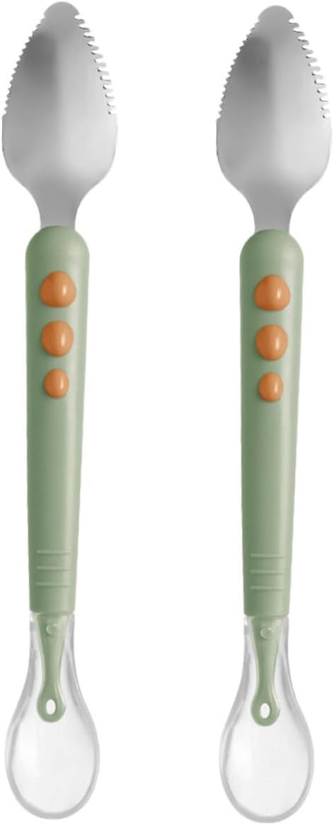 TOYANDONA 2pcs Double Ended Silicone Feeding Spoon with Serrated Fruit Puree Scraper Soft Food Grade Silicone and Smooth Surface for Weaning and Complementary Food