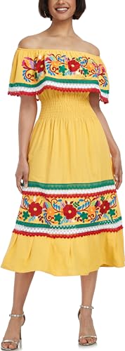 Image of YZXDORWJ Women Embroidered Mexican Peasant Casual Sexy Lace Off-Shoulder Long Dress