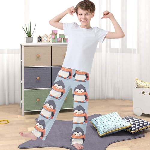 Boy's Pants Cute Penguin Scarf Jogger Pants Elastic Waist Long Bottoms Trousers with Pockets 6-14 Years4