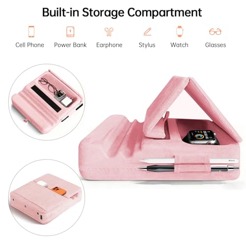 Image of Tablet Pillow Stand with Storage, Foldable iPad Holder for Lep, Bed, Sofa, and Desk - Soft Pad Dock with Pocket and Stylus Mount Compatible with 4-13 inch iPad Pro /Air /Mini, Galaxy Tab, Kindle