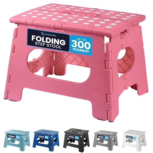 Image of Handy Laundry Folding Step Stool 8 Inch, Pink, Non-Slip Holds 300 lbs
