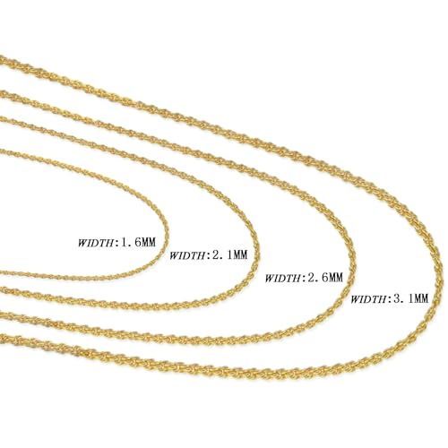 14K Yellow Gold Rope Chain Necklace for Women and Men 1.6mm/2.1mm/2.6mm/3.1mm 14K Solid Gold Necklace with lobster clasp3