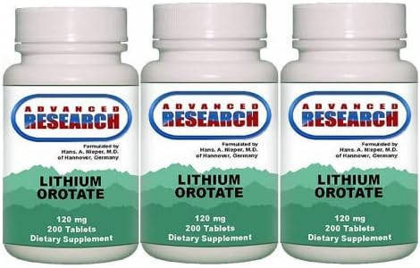 Dr. Hans Nieper Lithium Orotate Tablets, 120 mg, 3Pack (200 Count Each)