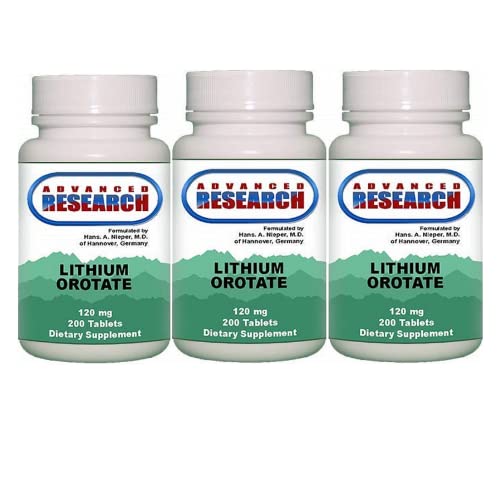NCI Advanced Research Suplemento mineral de lítio orotato 120 mg, pacote com 3 frascos de 200 comprimidos