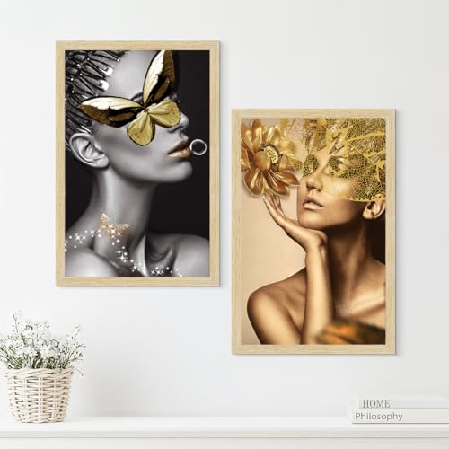 Image of ArtX Paper Women Aesthetic Wall Decor Paintings with Frame for Home Decoration, Painting for Living Room Bedroom Office, Wall Decor For Living Room, Set Of 2