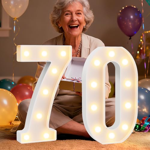 Image of Pooqla 70th Birthday Decorations for Women Men, Large 12.6 in Tall Light Up Numbers for Party Decorations Table Decor, Big Marquee Numbers 70th Birthday Gift for Women Men Wedding Anniversary Decor