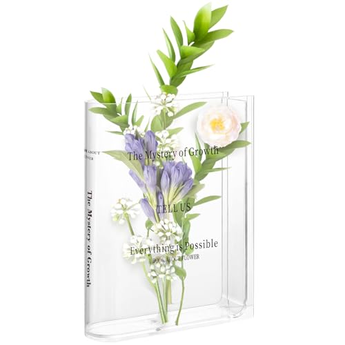 Vaso Fiori, Vasi Decorativi Interno Moderni, Vaso a Forma di Libro per Fiori, Vasi Trasparenti Acrilico, Soprammobili Moderni per ufficio, camera da letto, soggiorno, centrotavola, libreria