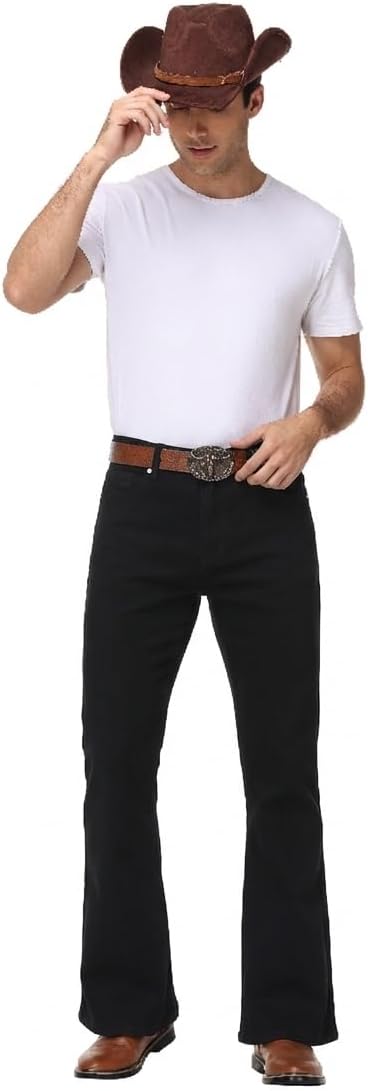 Men's Flared Jeans Slim Fit Bell Bottom Denim Pants - Cowboy Western Stretch Disco Style Vintage 70s Fashion Trousers
