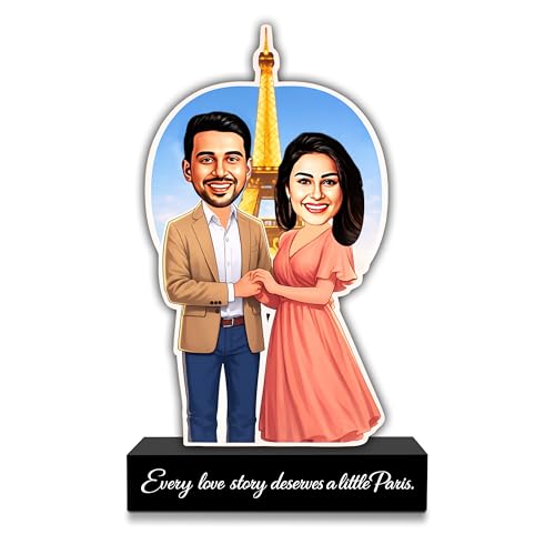 Image of ZOCI VOCI Personalized Couple Gift from Photo, Custom Name Acrylic Couple Caricature, Romantic Gift for Couples (Paris Love, Without Light)
