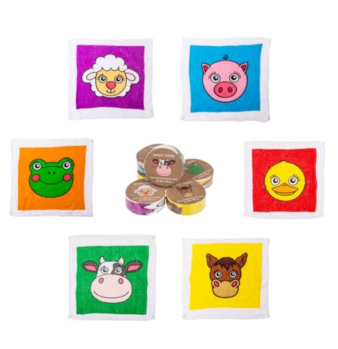 KAMACA Magische Handtücher Bauernhoftiere Farmtiere Zauberhandtuch Kinder Baumwolle Geschenkidee Weihnachten & Kindergeburtstag Zaubertuch für Kinder Mitgebsel Kindergeburtstag (6er Set FARMTIERE)