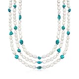 Ross-Simons 7.5-8.5mm Cultured Pearl and 7-9mm Turquoise Bead Endless Necklace With Sterling Silver...
