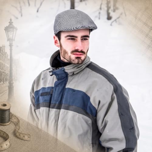 Image of Newcotte Newsboy Cap for Men Paper Boy Hat | Flat Newsies Hat, Irish Beret Hat,Boinas Para Hombre, Classic Herringbone for Cabbie Driving Hunting