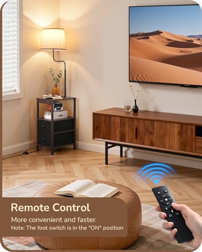Image of EDISHINE Floor Lamp with Table Dimmable USB-A+Type-C Port, Dark Walnut | Bulb Included, 10%-100% Brightness, 2700K-6000K Color Temperature, 2 Shelves, Farmhouse Standing Light for Bedroom, Office