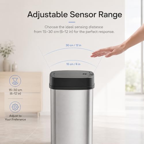 Bote de basura rectangular de acero inoxidable 12 L con sensor miniatura 5
