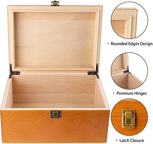 OZCHIN Wooden Box Decorative Boxes with Hinged Lid - Latch Closure Wood Box with Matte Finish Keepsake Boxes - 27 x 20 x 13 CM (Brown)