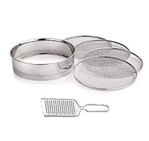 First Front Stainless Steel 4 in 1 Interchangable Multipurpose Atta Flour Strainer Channi with Steel Cheese Grater